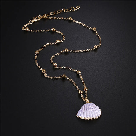 Natural Conch and Cowrie Shell Pendant Boho Necklace