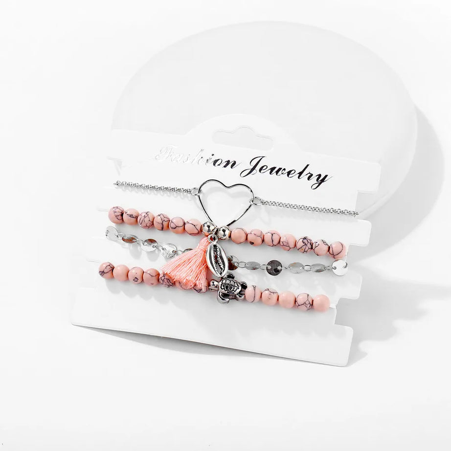 Boho Charm and Crystal Bead Bangle Bracelet Set