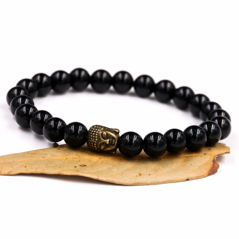 2Pcs 8MM Black Onyxl Natural Stone Bracelets Pendent Charm Bracelets For Men Jewelry Gift Buddha Strand Bracelets Women - Charlie Dolly