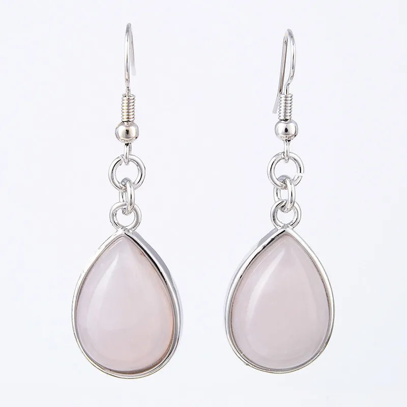 Fashion Women Stone Water Drop Earrings Natural Amethysts Clear Crystal Pink Quartz  Lapis Tear Drop Hook Dangle Earrings Female
