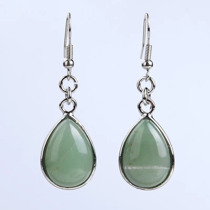 Fashion Women Stone Water Drop Earrings Natural Amethysts Clear Crystal Pink Quartz  Lapis Tear Drop Hook Dangle Earrings Female
