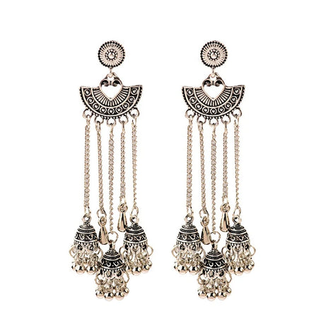 الهندي Jhumka أقراط الذهب الشظية اللون أجراس كبيرة قطرة طويلة شرابة القرط للنساء بوهو الغجر مجوهرات هدية