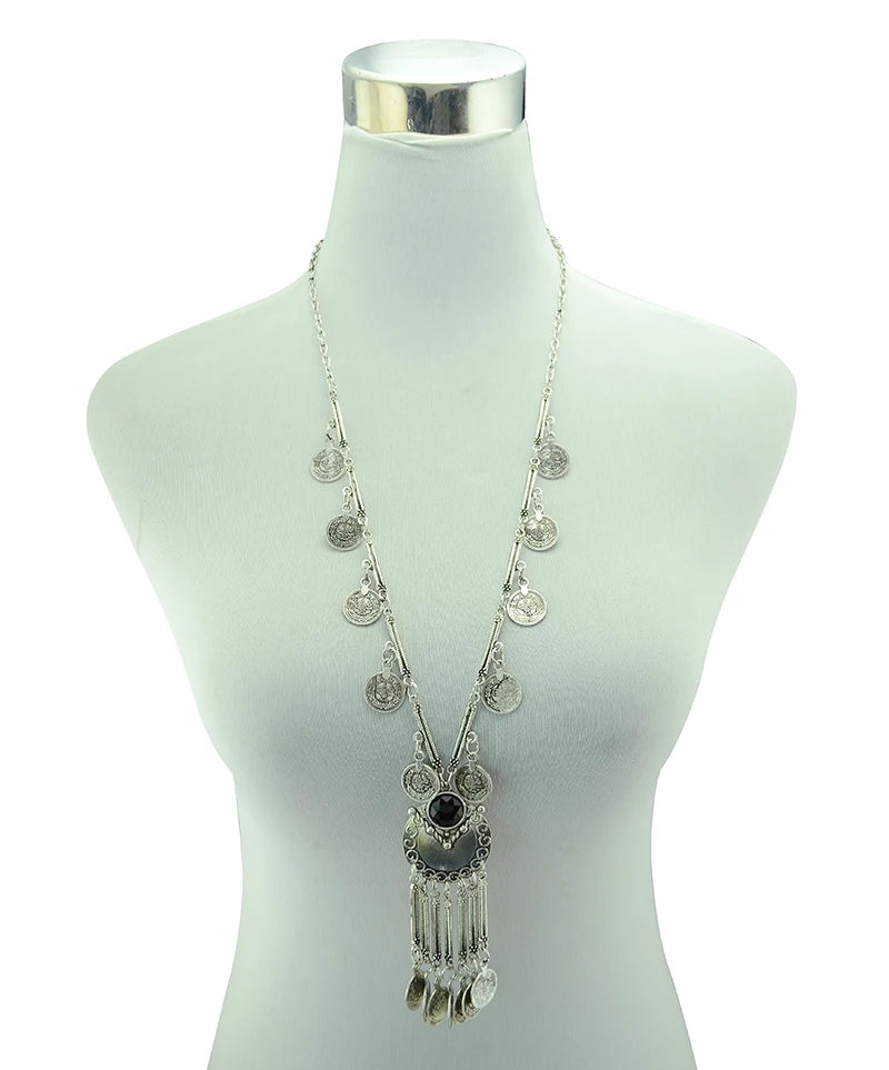 Turkish Coin Stone Tassel Bib Choker Necklace Jewelry