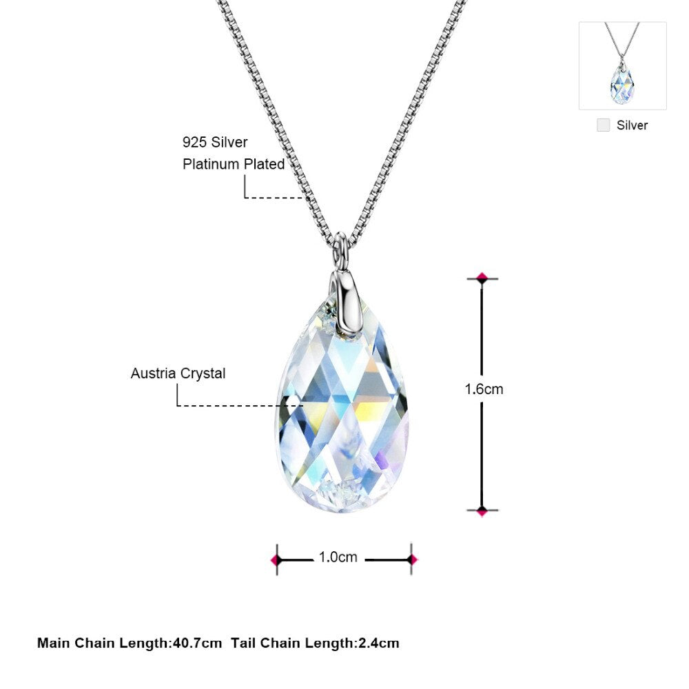 Neoglory Jewelry Water Drop Crystal &amp; S925 Silver Pendant Necklace Embellished With Crystals From Swarovski Hot New Gift - Charlie Dolly