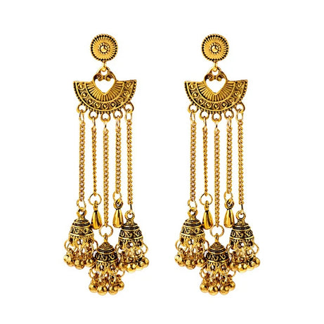 الهندي Jhumka أقراط الذهب الشظية اللون أجراس كبيرة قطرة طويلة شرابة القرط للنساء بوهو الغجر مجوهرات هدية