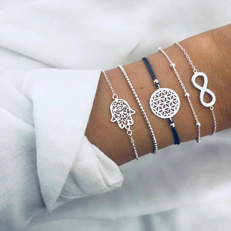 Boho Charm and Crystal Bead Bangle Bracelet Set