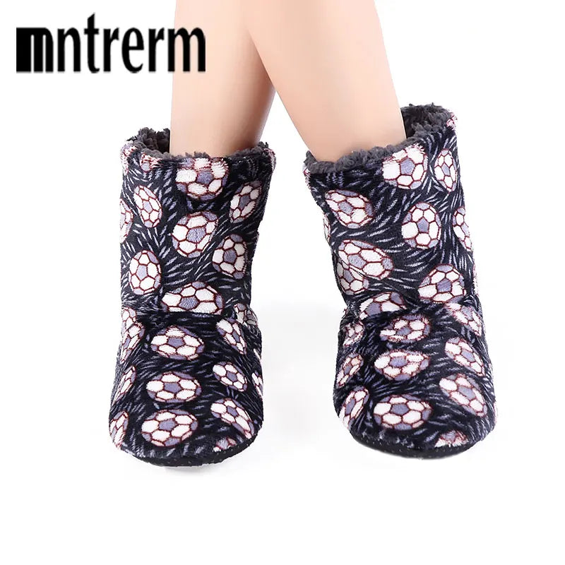 Mntrerm 2022 New Large Size Winter Home Slippers Men Indoor Shoes Floor plush Slippers Warm Cotton Football pattern Flat Shoes - Charlie Dolly