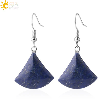 1pc Natural Stone Drop Earrings for Women Small Fan-shaped Earring Purple Pink Quartz Lapis Lazuli Crystal Tiger Eye F828 - Charlie Dolly