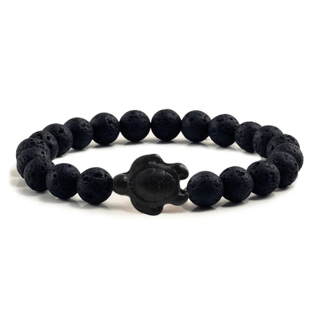 Summer Beach Sea Turtle Beads Bracelet for Men Charm Black Lava Natural Stone Strand Bracelets Elastic Women Boho Jewelry Gifts - Charlie Dolly
