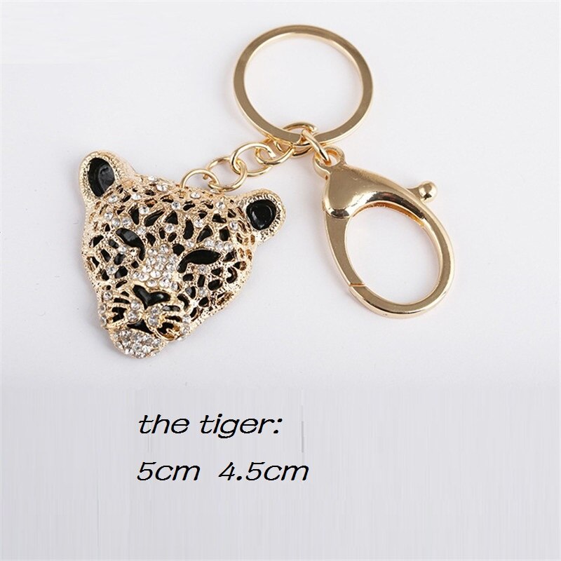2023 Fashion Crystal Leopard head Rhinestone Tiger Keychain Women's bags Decoration Pendants Accessories Car keyrings Jewelry - Charlie Dolly
