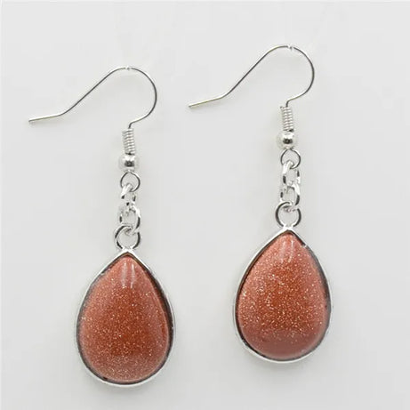 Natural Stone Teardrop Hook Earrings, Amethyst Pink Quartz Lapis Healing Jewelry