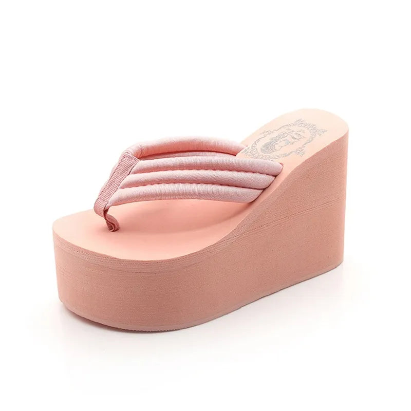 Women Fashion Summer Chunky Sole Wedges Heels Flip Flops Casual Shoes New Arrival Waterproof Taiwan Slippers Sexy Lady Sandals - Charlie Dolly