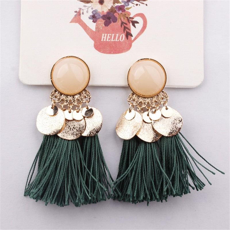 Bohemia Black Red Rope Fringe Tassel Earrings Long Drop Dangle Big Earrings Fashion Earrings for Women - Charlie Dolly