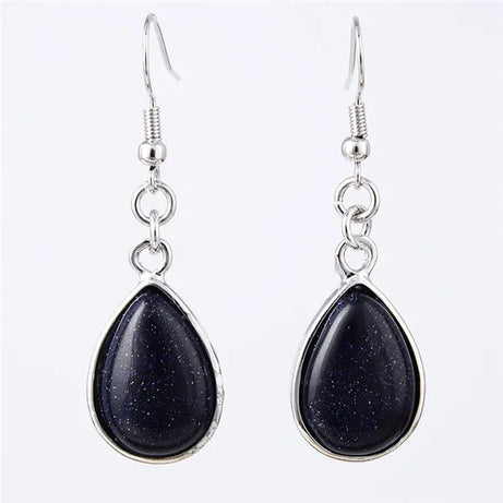 Natural Stone Teardrop Hook Earrings, Amethyst Pink Quartz Lapis Healing Jewelry