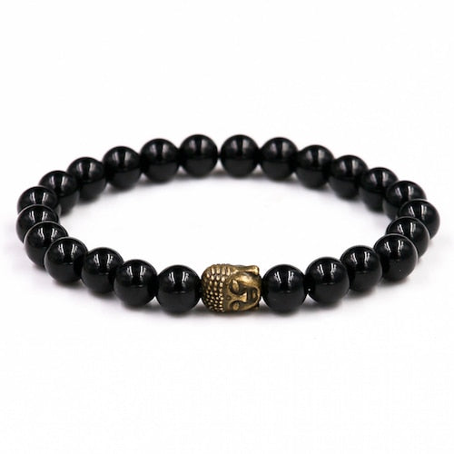 2Pcs 8MM Black Onyxl Natural Stone Bracelets Pendent Charm Bracelets For Men Jewelry Gift Buddha Strand Bracelets Women - Charlie Dolly