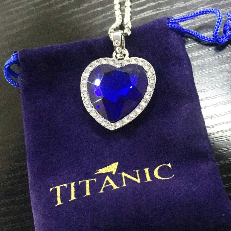 Titanic Heart of Ocean Blue Crystal Pendant Necklace, Timeless Love Amulet