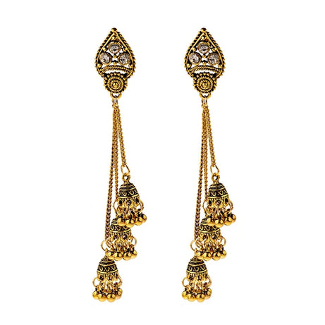 الهندي Jhumka أقراط الذهب الشظية اللون أجراس كبيرة قطرة طويلة شرابة القرط للنساء بوهو الغجر مجوهرات هدية