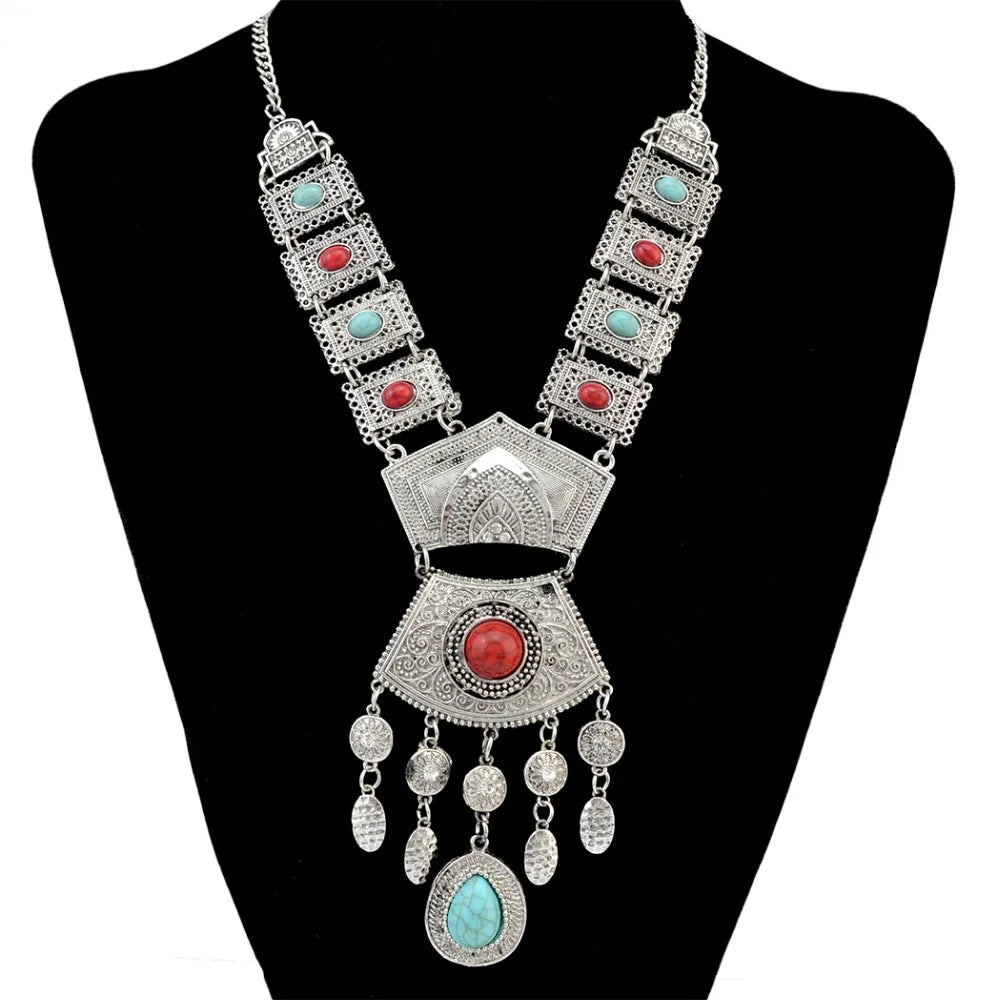 Afghan Coin Bead Chunky Tassel Necklace Jewelry