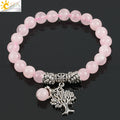 CSJA Reiki Pink Quartz Diffuser Bracelet Natural Crystal Gem Stone Mala Beads Tree of Life Charms Meditation Ethnic Jewelry E723 - Charlie Dolly