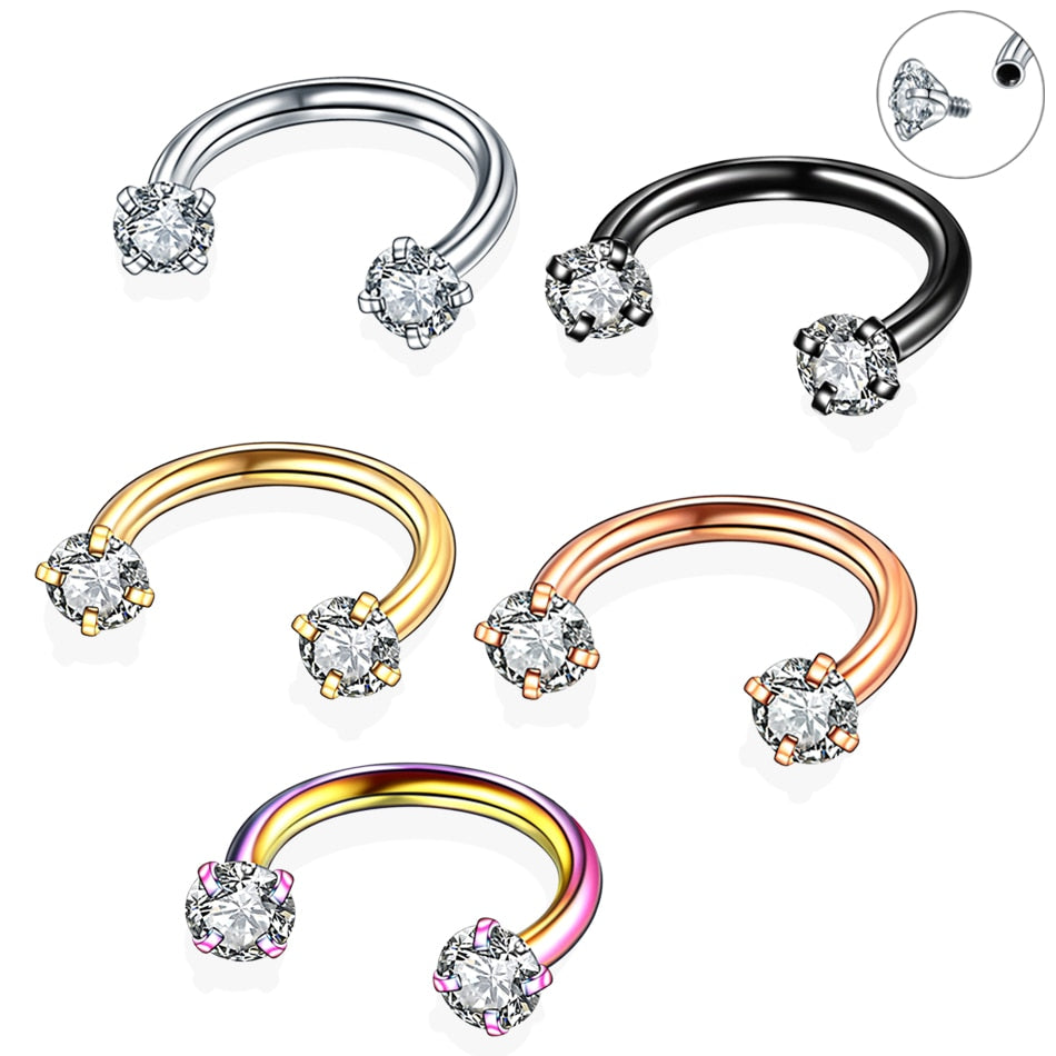1Pc Crystal Nose Ring Barbells Horseshoe Ring Lip BCR Cartilage Earrings Tragus Piercing Helix Piercing Body Jewelry