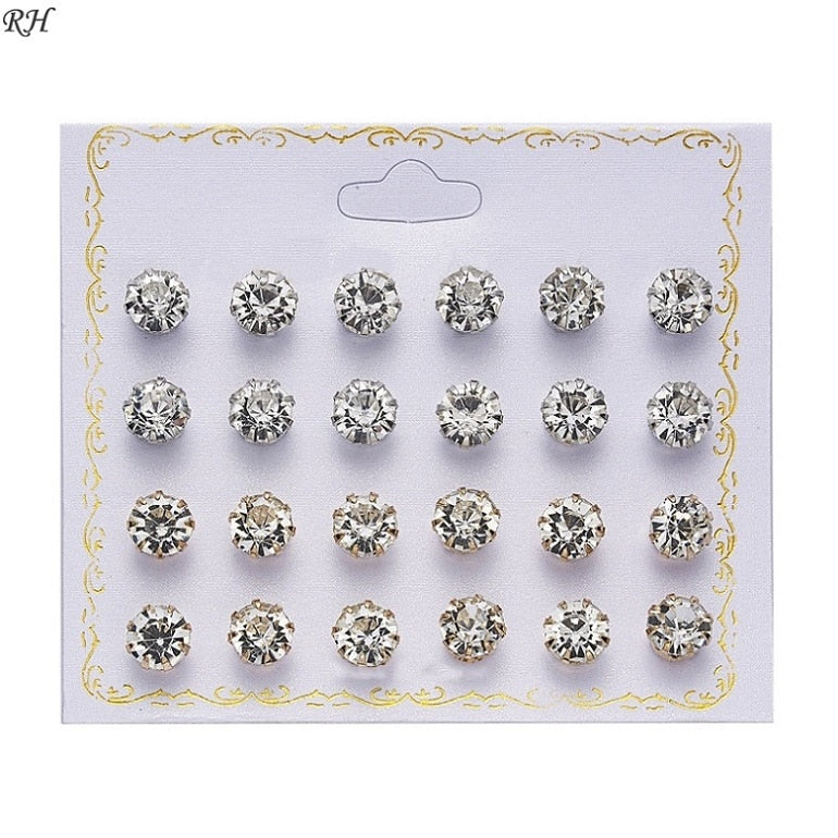 12 pairs/set Crystal Simulated Pearl Earrings Set Women Jewelry Accessories Piercing Ball Stud Earring kit Bijouteria brincos - Charlie Dolly
