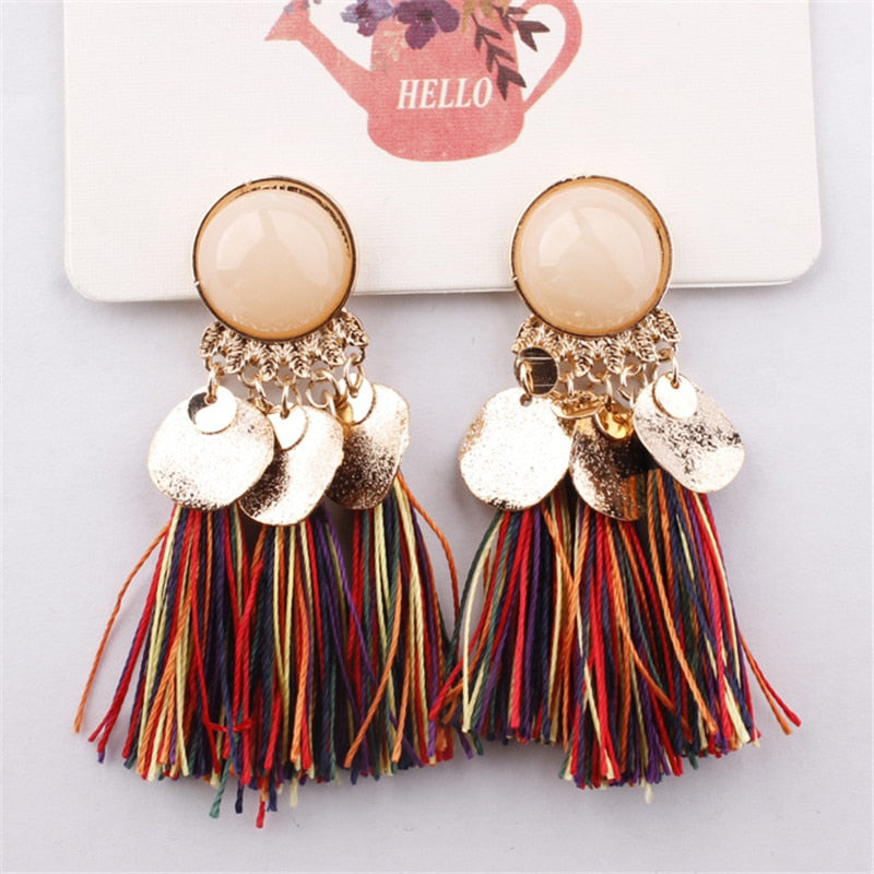 Bohemia Black Red Rope Fringe Tassel Earrings Long Drop Dangle Big Earrings Fashion Earrings for Women - Charlie Dolly