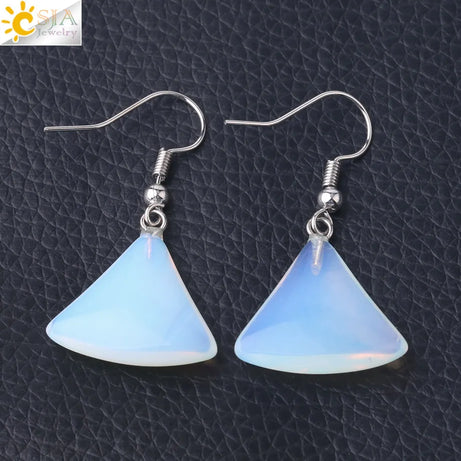 1pc Natural Stone Drop Earrings for Women Small Fan-shaped Earring Purple Pink Quartz Lapis Lazuli Crystal Tiger Eye F828 - Charlie Dolly
