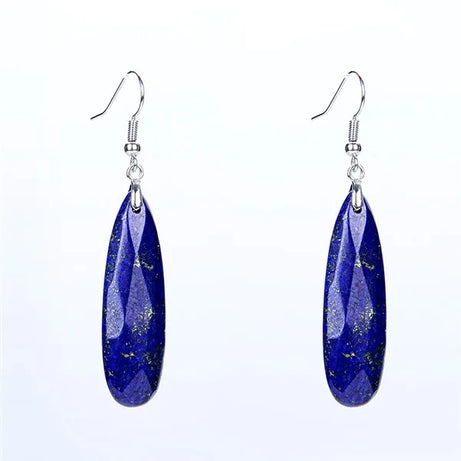 Silver Plated Long Water Drop Section Lapis Lazuli Pink Quartz Stone Hook Drop Earrings Elegant Women's Earring Fashion Jewelry - Charlie Dolly
