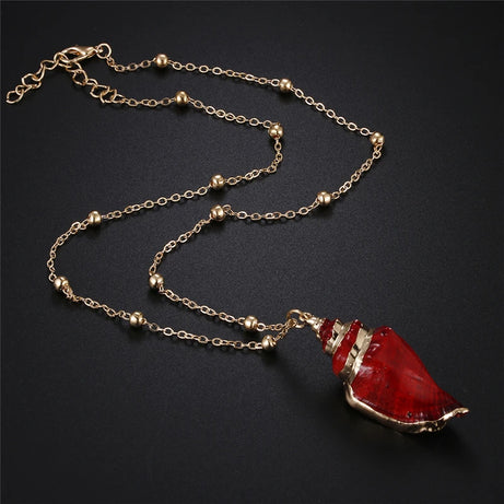 Natural Conch and Cowrie Shell Pendant Boho Necklace