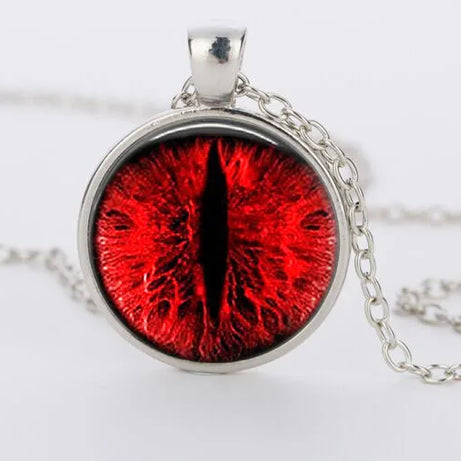 Red Cat Eye & Dragon Eye Glass Cabochon Pendant Necklace, Handmade Gothic Talisman