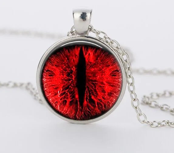 Red Cat Eye Charms Necklace Dragon Eyes Photo Glass Cabochon Handmade Black Chain Necklaces