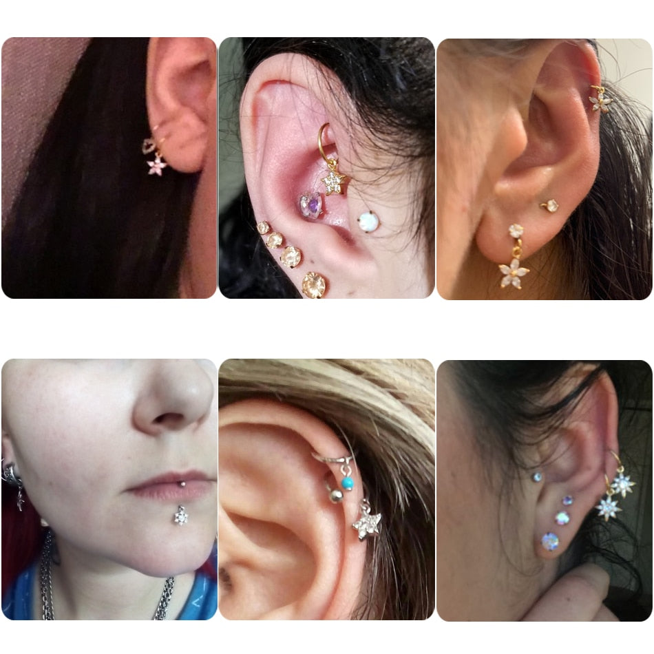 1PC Steel DIY 9Styles CZ Gem Pendant Dangle Hoop Cartilage Earring Helix Tragus Rook Lobe Ear Piercing Fashion Women Jewelry 20G - Charlie Dolly