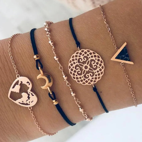 Boho Charm and Crystal Bead Bangle Bracelet Set