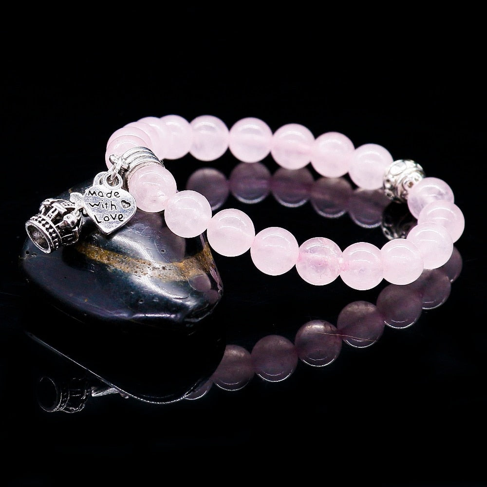 Natural Stone Pink Crystal Bracelets & Bangles For Women Men Color Pendent Charm Bracelet Casual Jewelry Love Gift