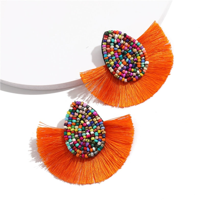 Colorful Beaded Tassel Earrings for Women Fashion Wedding Big Statement Earrings Female 2022 Fringe Hanging Earings Jewelry