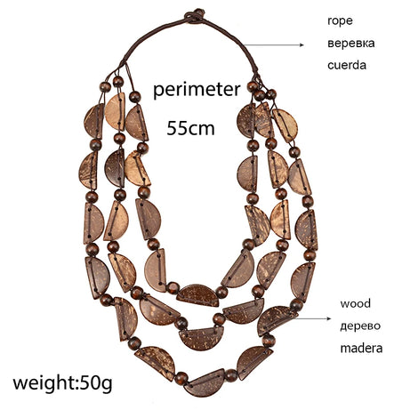 Wood Bead Multilayer Bib Statement Necklace Jewelry