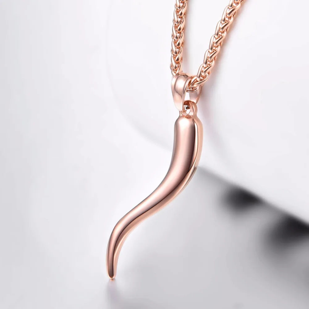 Italian Horn Pendant Necklace Gold/Stainless Steel/Rose Gold/Blue Cornicello/Cornetto Amulet Italian Jewelry GP2407M - Charlie Dolly