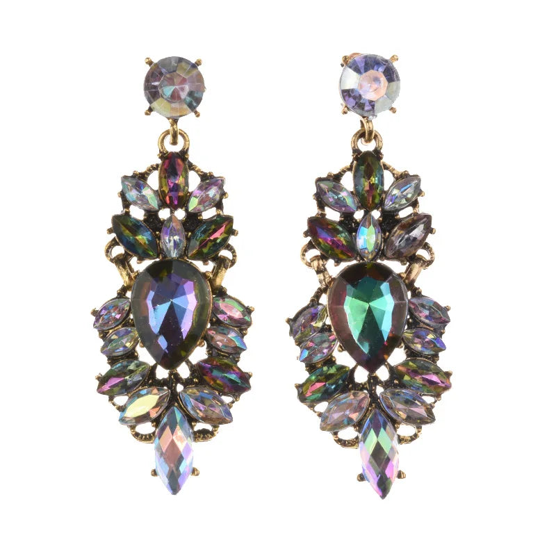 Boho Ethnic Water Crystal Drop Earrings Women's Jewellery Geometric Statement Long Dangle Earring Femme Indian Big Earring