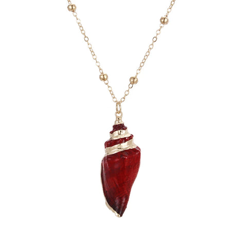 Natural Conch and Cowrie Shell Pendant Boho Necklace