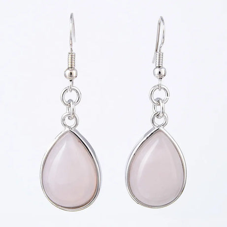 Natural Stone Teardrop Hook Earrings, Amethyst Pink Quartz Lapis Healing Jewelry