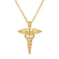 U7 Caduceus Pendants Necklace Medical Symbol Nurse Doctor Stainless Steel Double Snake Wings Mythology Necklaces for Women Men - Charlie Dolly