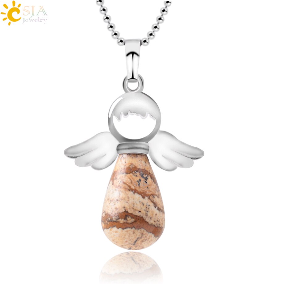 CSJA Angel Natural Stone Necklaces Pink Quartz Lapis Lazuli Necklace Angels Pendants for Women Purple Female Jewelry E947 - Charlie Dolly