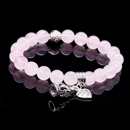 Natural Stone Pink Crystal Bracelets & Bangles For Women Men Color Pendent Charm Bracelet Casual Jewelry Love Gift