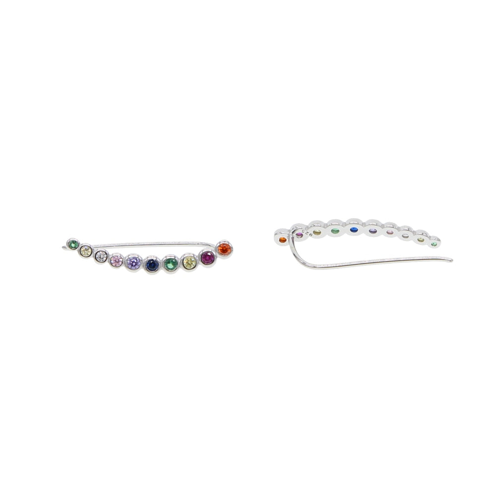 colorful cz climber earring curved long bar studs classic simple multi piercing look 925 sterling silver fashion ear jewelry - Charlie Dolly