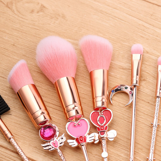 Anime Cosplay Cosmetic Brush Makeup Brushes Set 8pcs Tools kit Eye Liner Shader Foundation Powder Natural-Synthetic Pink Hair - Charlie Dolly