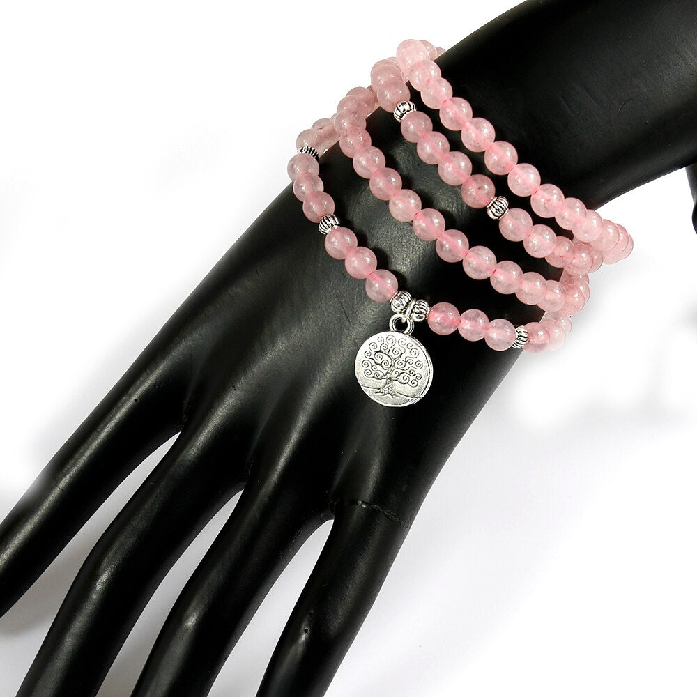 Pink Beads Buddhist Buddha Meditation 6mm 108 Beads Natural Stone Prayer Bead Bracelet Women Jewelry Women Stretch Yoga Jewelry - Charlie Dolly