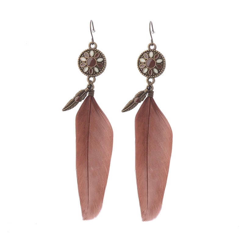 Bohemian Gold Color Long Alloy Tassel Earrings Women Kolczyki Vintage Wood Beads Feather Statement Earrings Fashion Jewelry 2019 - Charlie Dolly