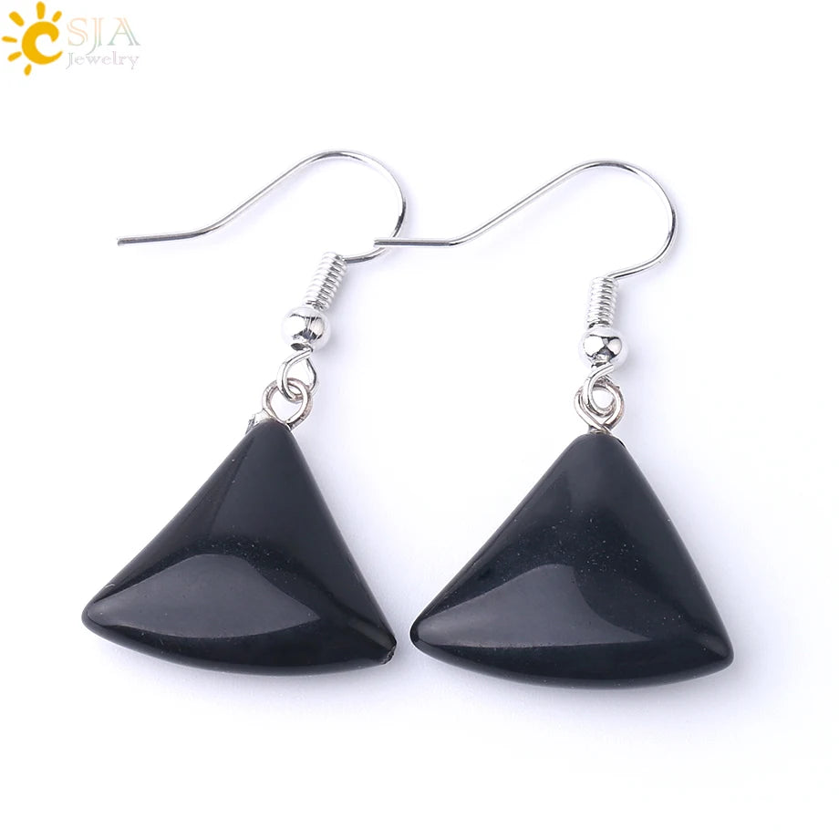 1pc Natural Stone Drop Earrings for Women Small Fan-shaped Earring Purple Pink Quartz Lapis Lazuli Crystal Tiger Eye F828