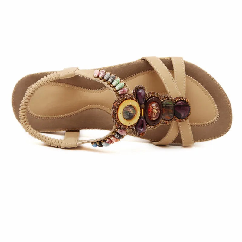 MVVJKE Bohemian Women Sandals Gemstone Beaded Slippers Summer Beach Sandals Women Flip Flops Ladies Flat Shoes - Charlie Dolly