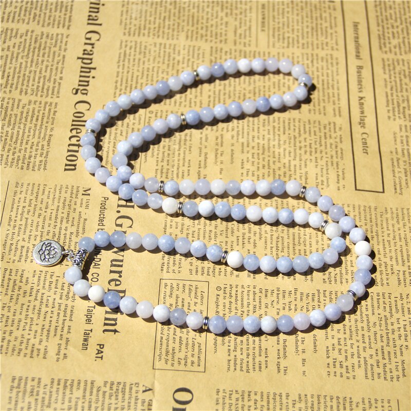 108 Mala Aquamarines with Lotus OM Buddha Charm Yoga Bracelet or Necklace for Me Women Blue Natural Stone Jewelry Dropshipping - Charlie Dolly